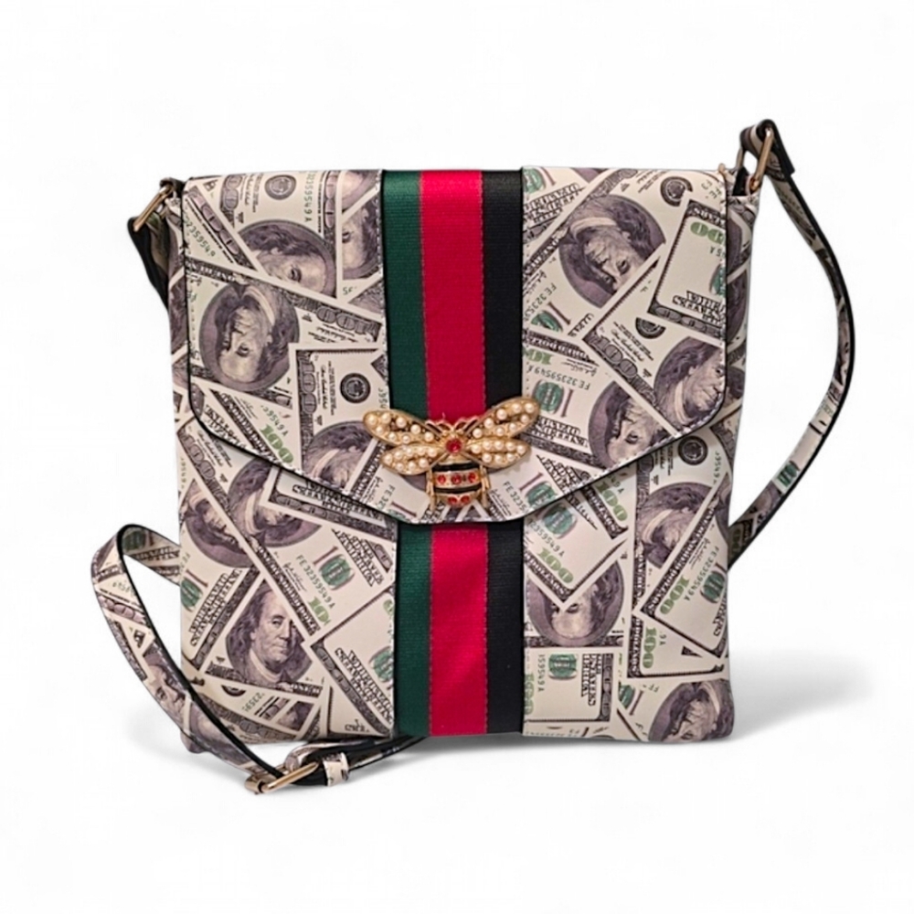 Queen Bee Dollar Bills Styled Crossbody Messenger Bag Soulfina Collection